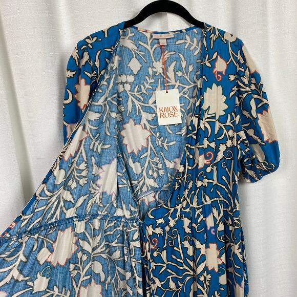 Knox Rose Blue Floral Paisley Wrap Midi Dress Sz.L NWT - Picture 5 of 15